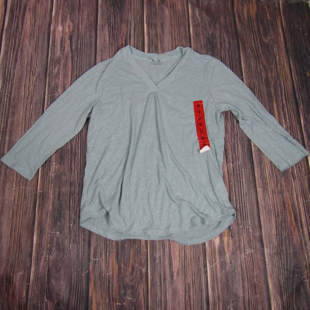 Orvis Shirt Womens Medium Classic Collection V Neck 3/4 Sleeve Lightweight Top